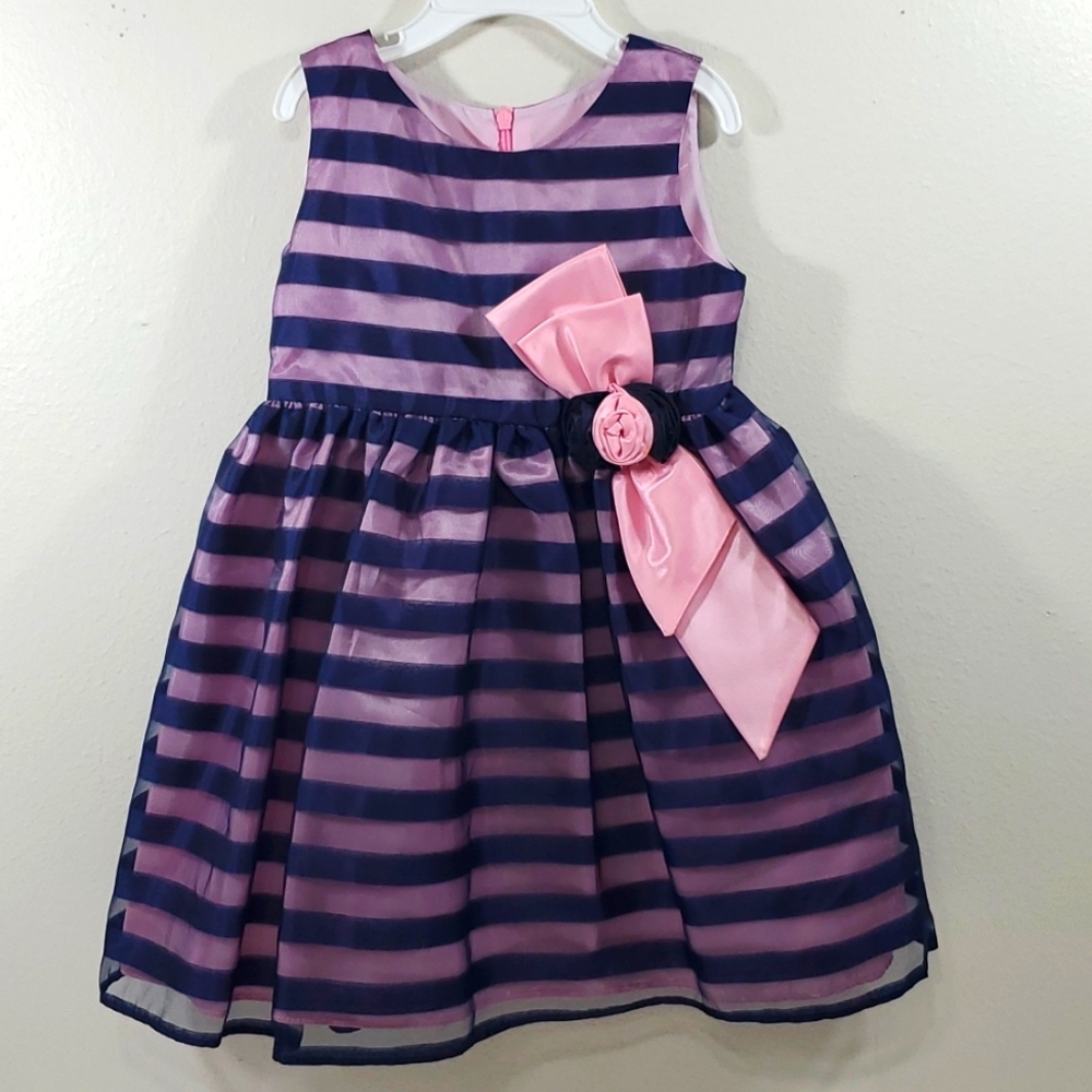 Jayne Copeland striped pink & navy dress size 2T